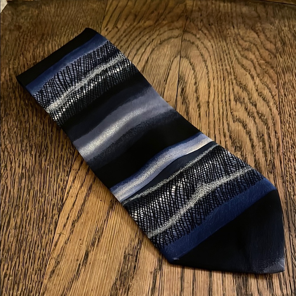 Vintage Black and Blue Striped Silk Tie